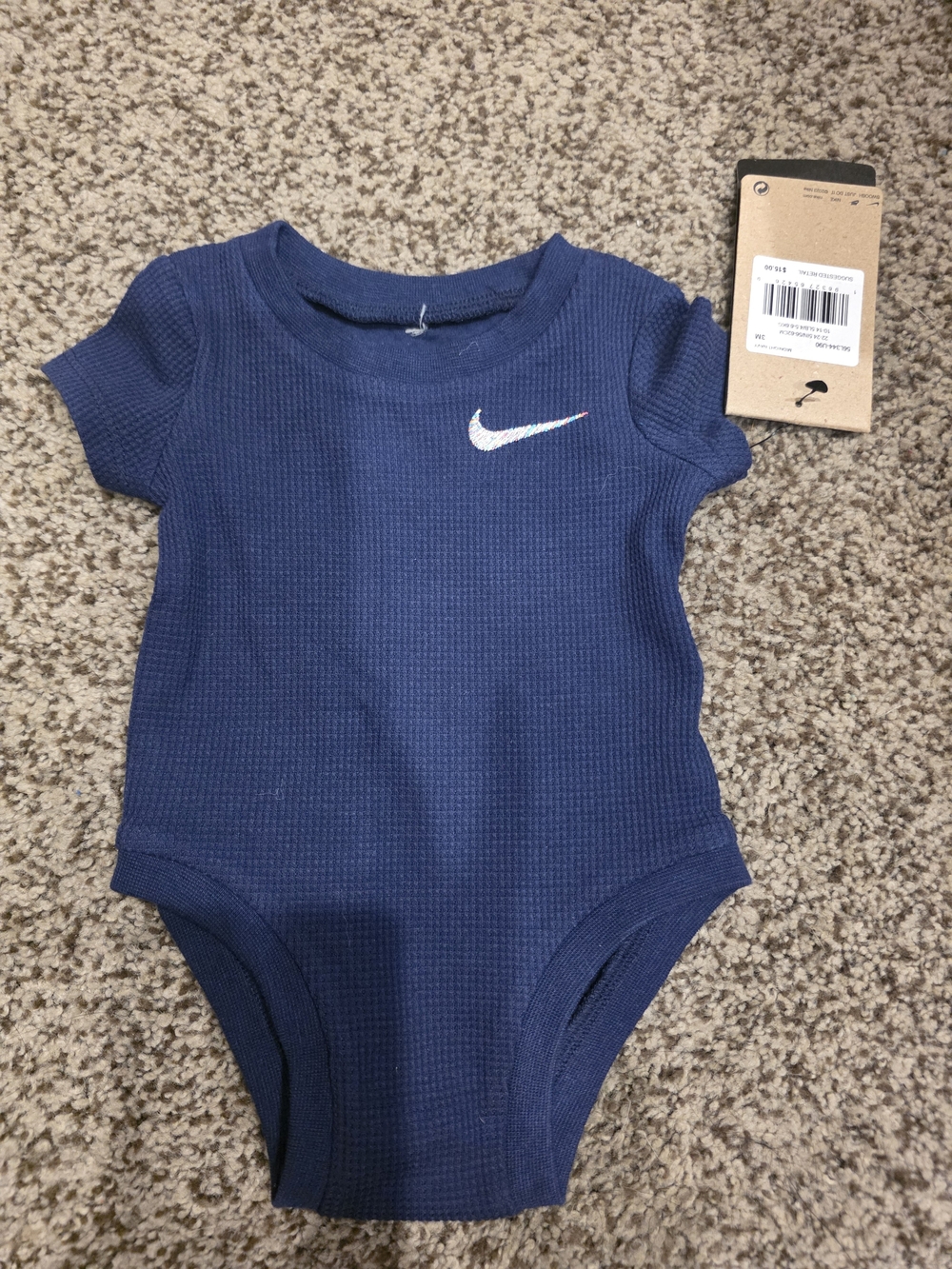 Nike Navy Waffle-Knit Baby Bodysuit with Swoosh